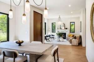 open floor plan living room with modern lighting